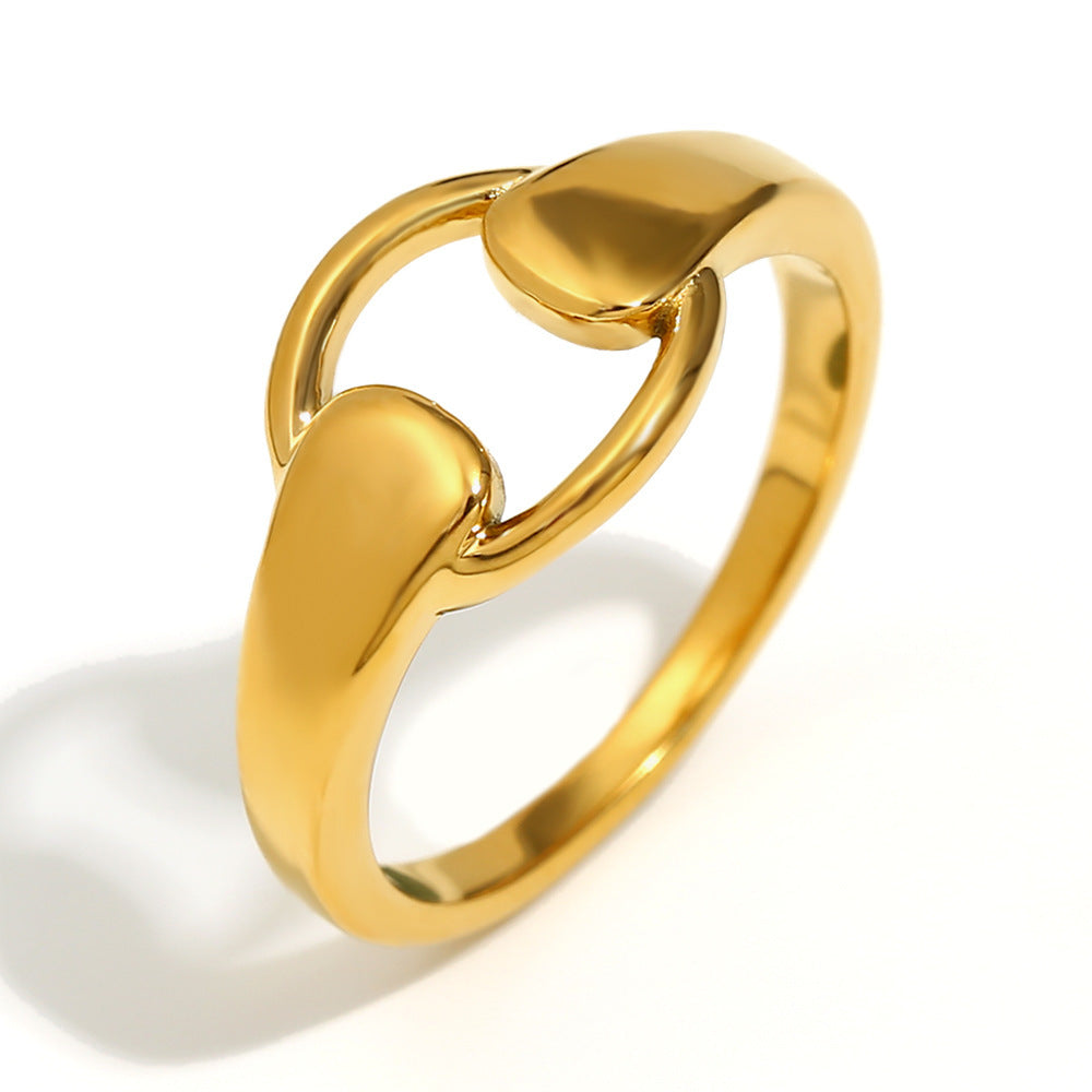 Stainless Steel 18K Gold Plating Bread Love Beating Pattern Signet Ring