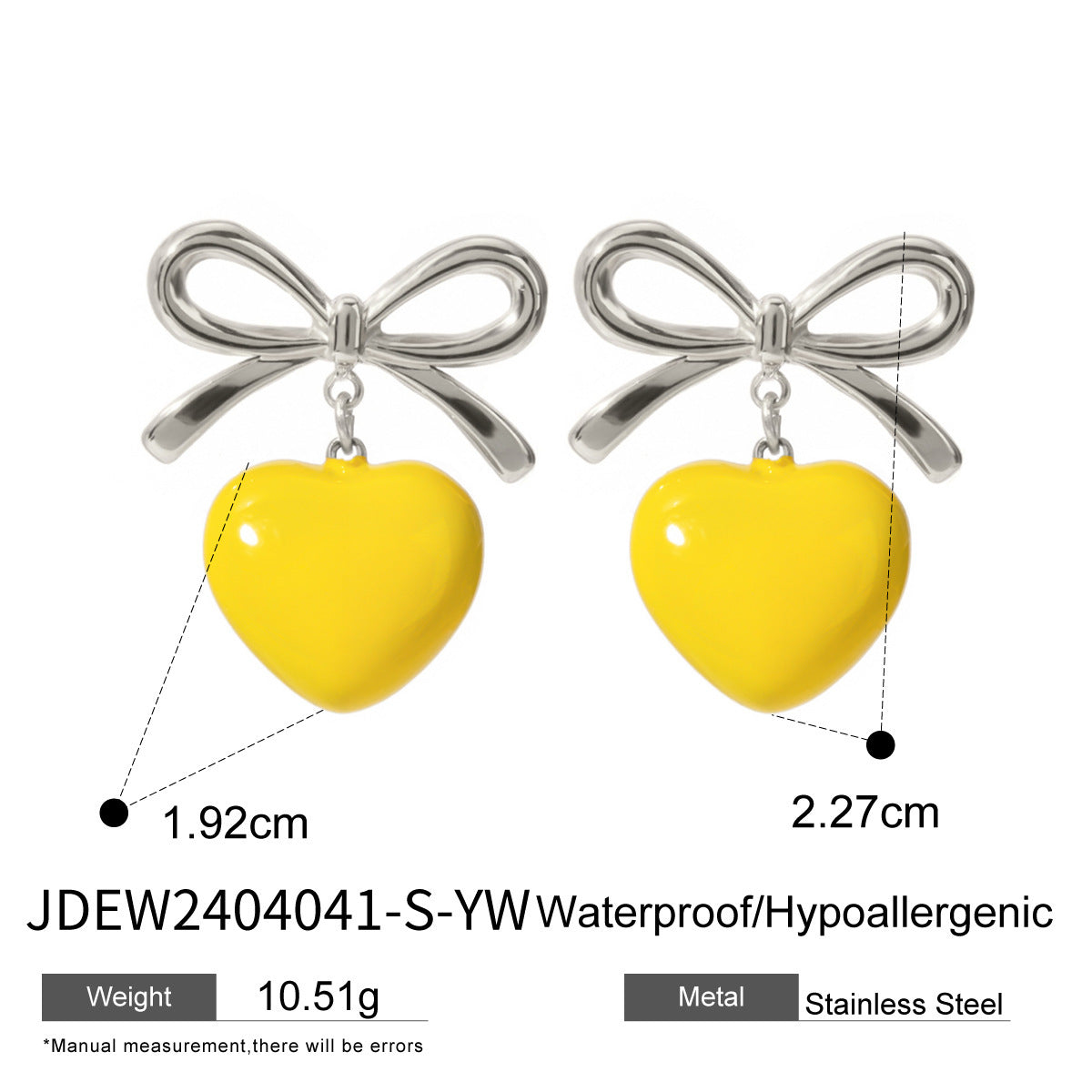 18K Gold Stainless Steel Bow Green Heart Earrings