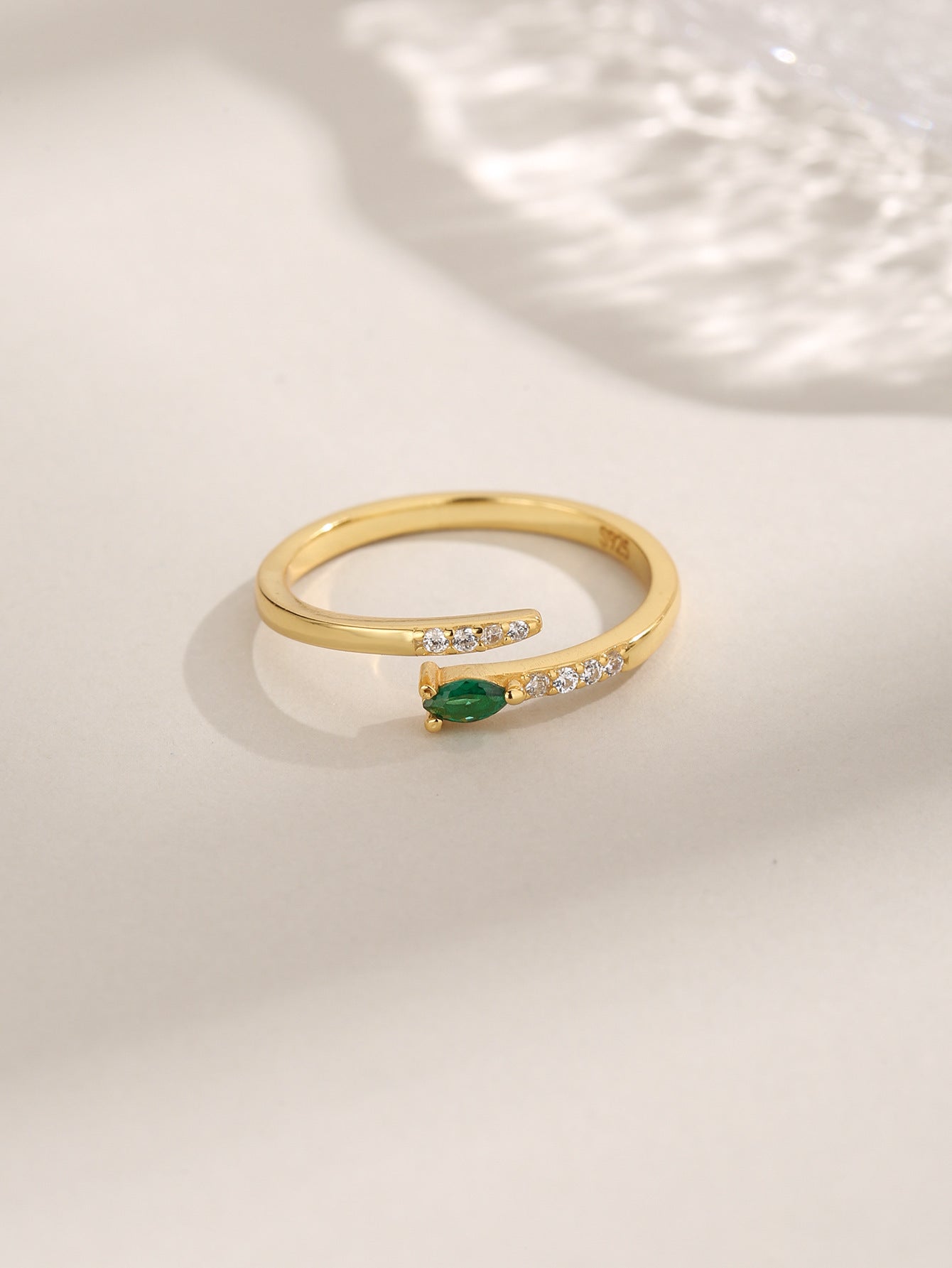S925 Silver Green Zirconium Open Zircon Opal Ring