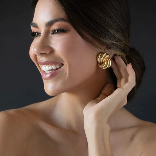 18K Gold Stainless Steel Front And Rear Round Beads Tassel Earrings