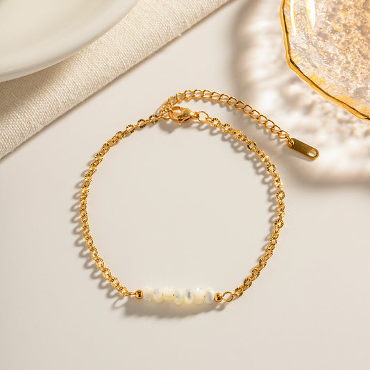 18K Gold Stainless Steel Chain Circular Shell