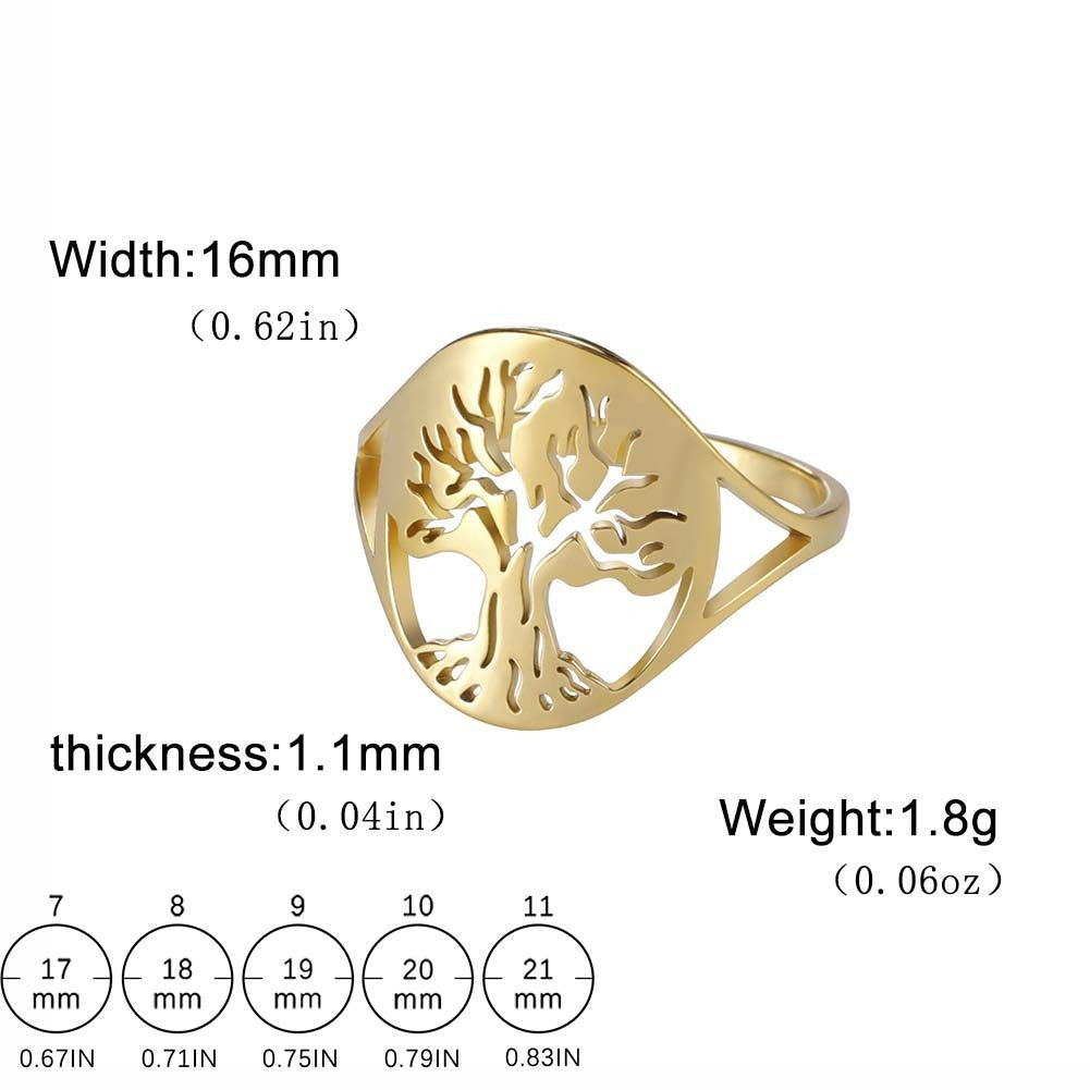 18K Real Gold Plating Non-fading Titanium Steel Hollow Small Tree Shape Stainless Steel Ring