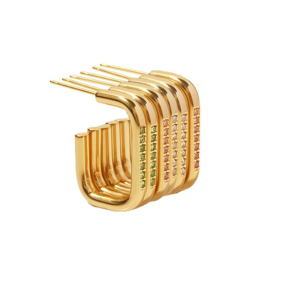 INS Style 18K Gold Plated Stainless Steel Ring-shaped Earrings
