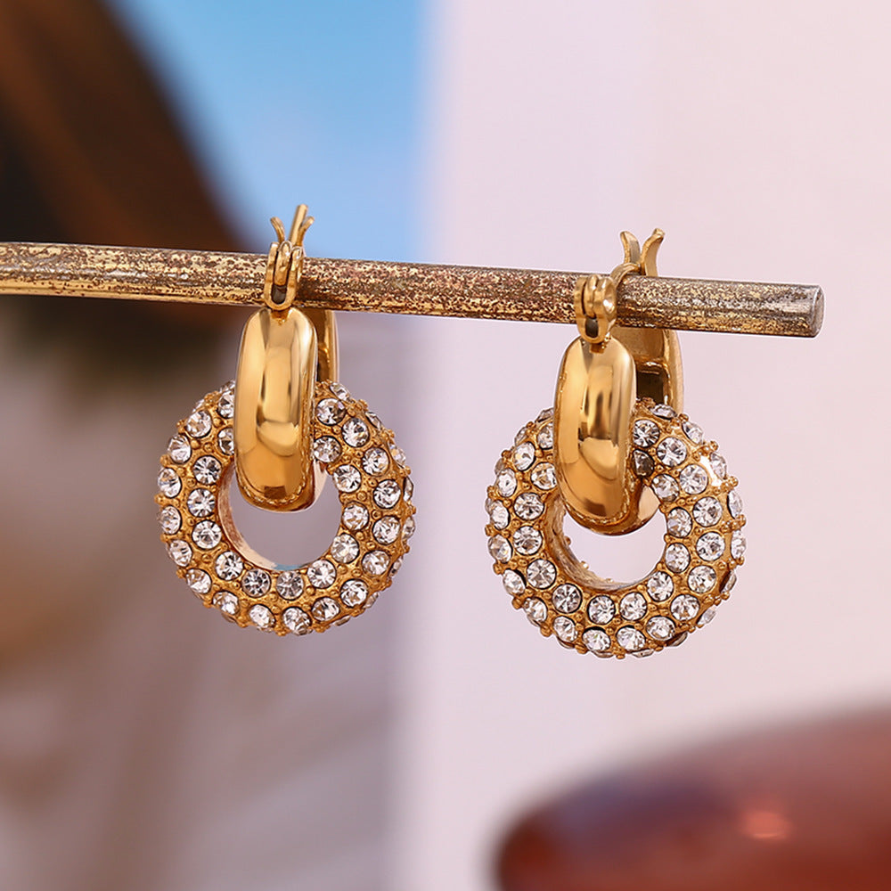 Fashion Stainless Steel Plated 18K Gold Micro Inlay Donut Ear Clip