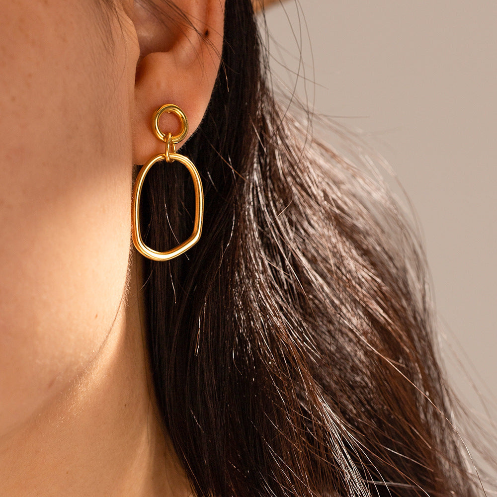 European And American New 18K Gold Stainless Steel Simple Geometric Round Earrings