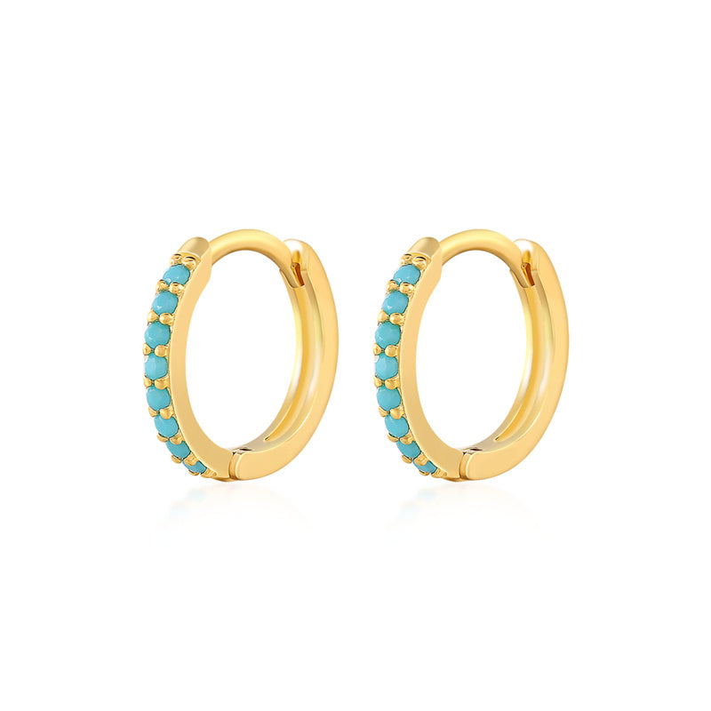 S925 sterling silver round earrings with turquoise ear buckle