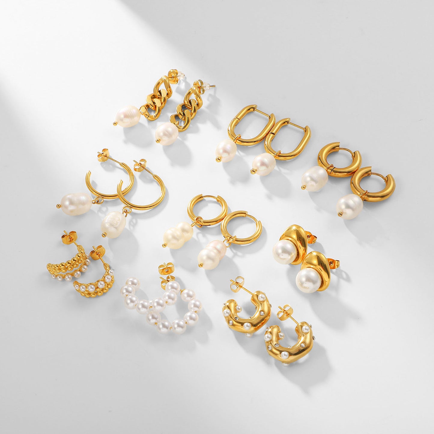 18K Gold Stainless Steel Earrings Fashion Personality Pearl