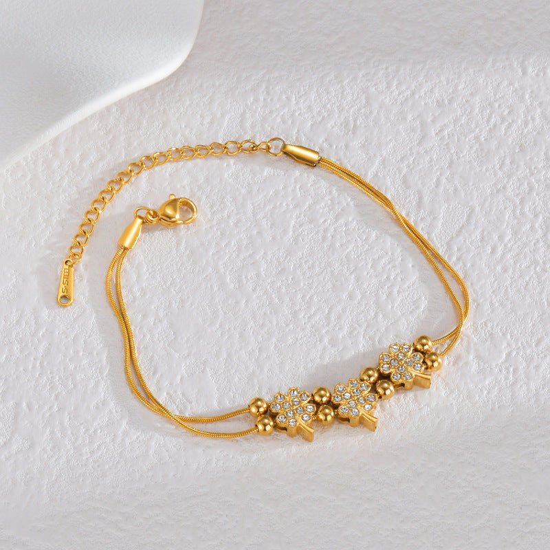 Stainless Steel 18K Gold Love Diamond Bracelet