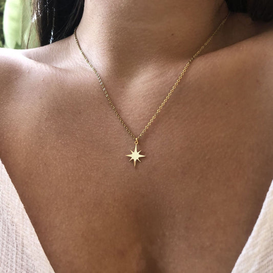 Six-pointed Star Compass Titanium Steel 18K Gold-plated Pendant Eye Stainless Steel Necklace