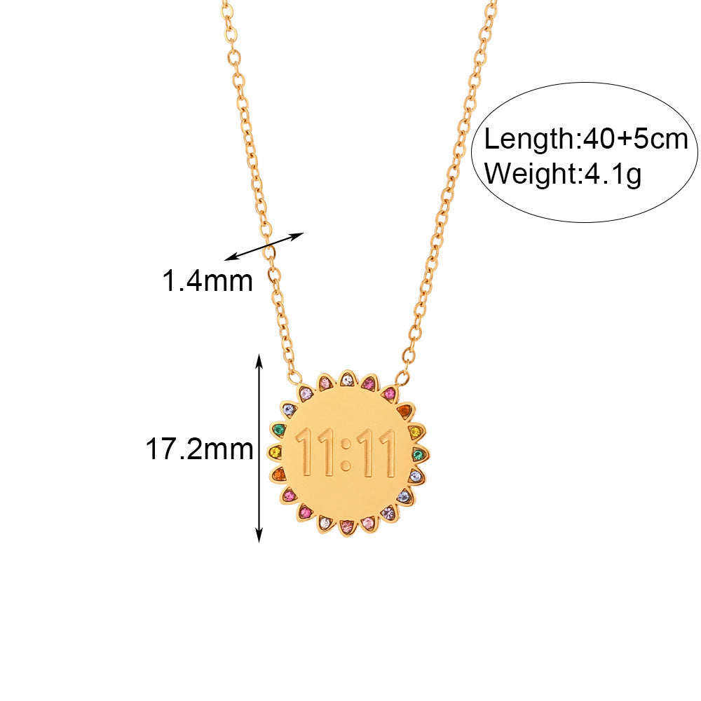 Stainless Steel Plated 18K Gold Micro Inlay Rhinestone SUNFLOWER Pendant Necklace