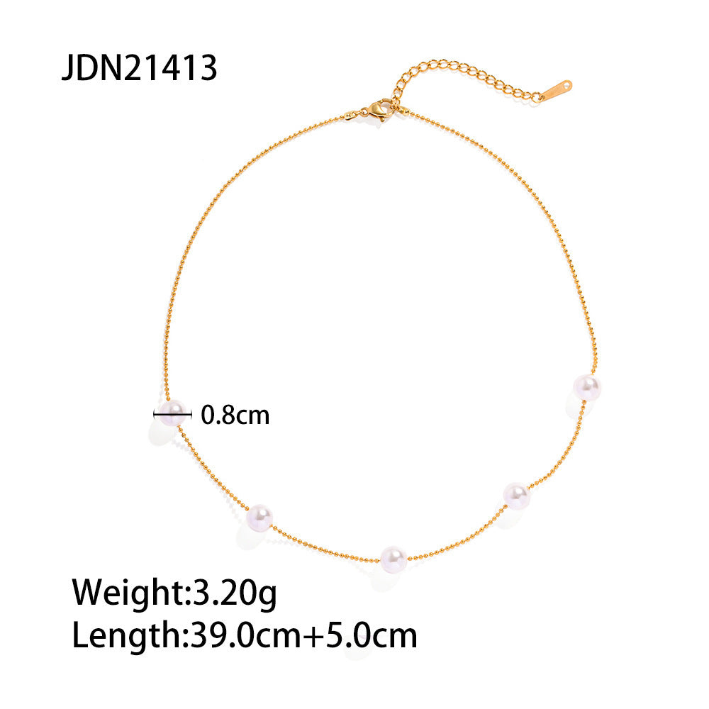 Necklace 18K Gold-plated Stainless Steel Pearl