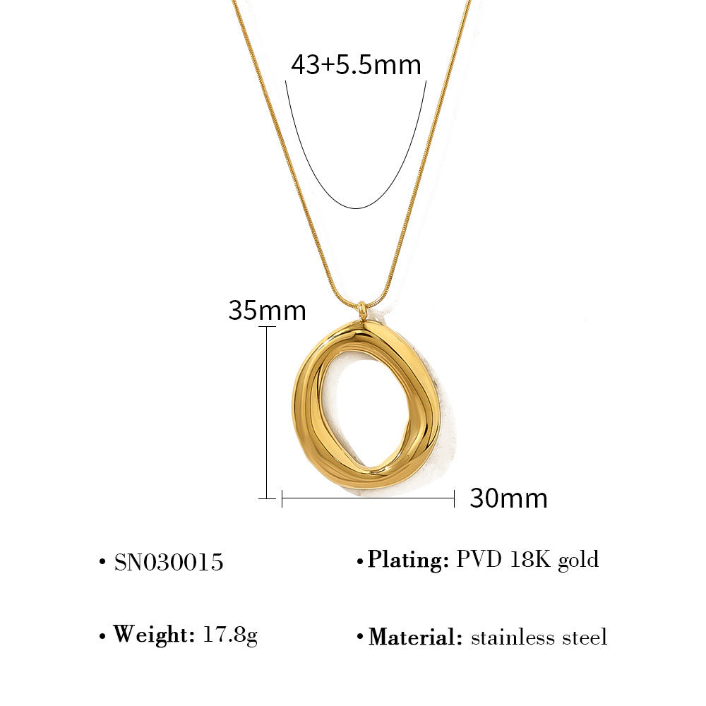 Stainless Steel 18K Gold Plating Simple Glossy O-type Ring Pendant Necklace