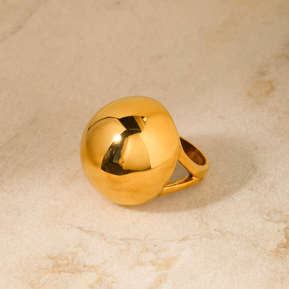 Cold Style Titanium Steel 18K Gold Stainless Steel Chubby Spherical Ring