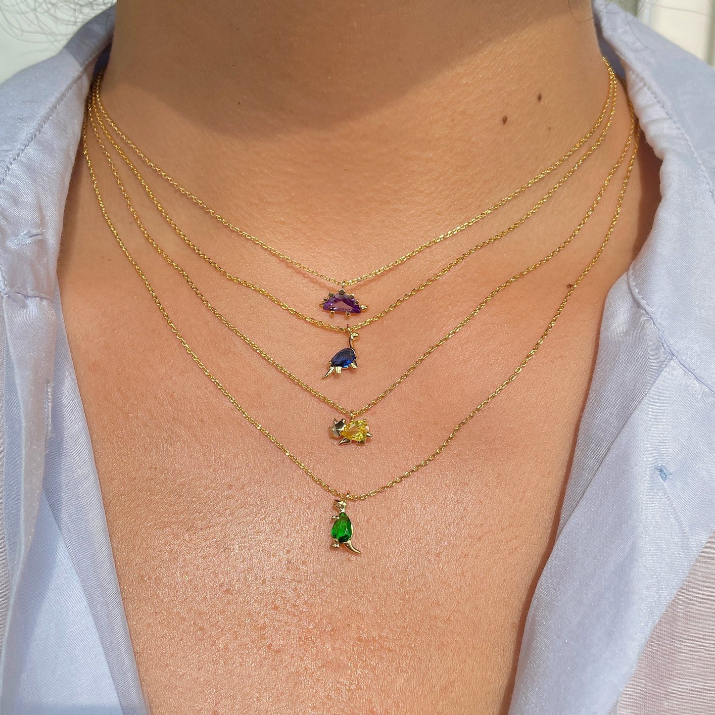18 Karat Gold Jewelry Forest Baby Dinosaur Necklace