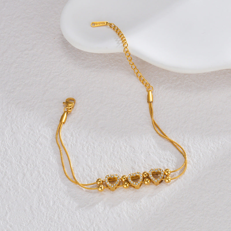 Stainless Steel 18K Gold Love Diamond Bracelet