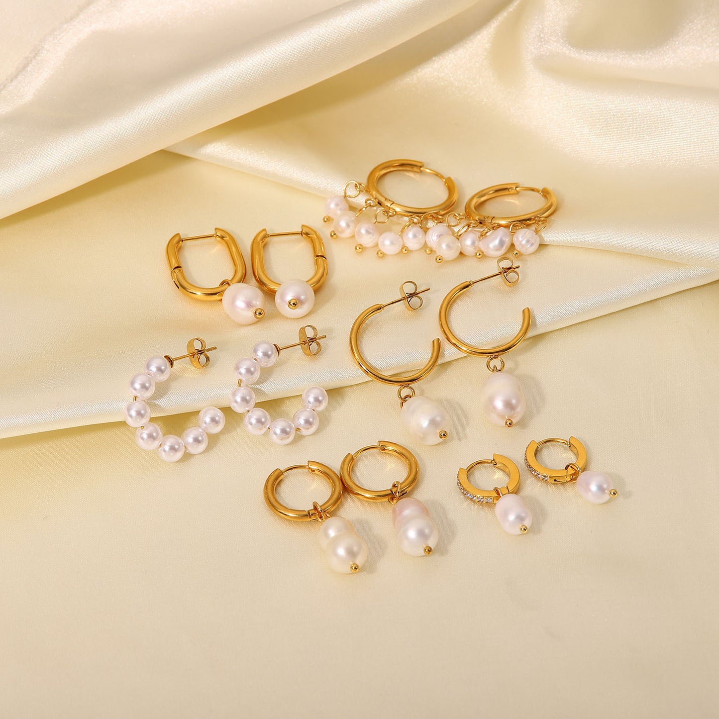 18K Gold Stainless Steel Earrings Fashion Personality Pearl