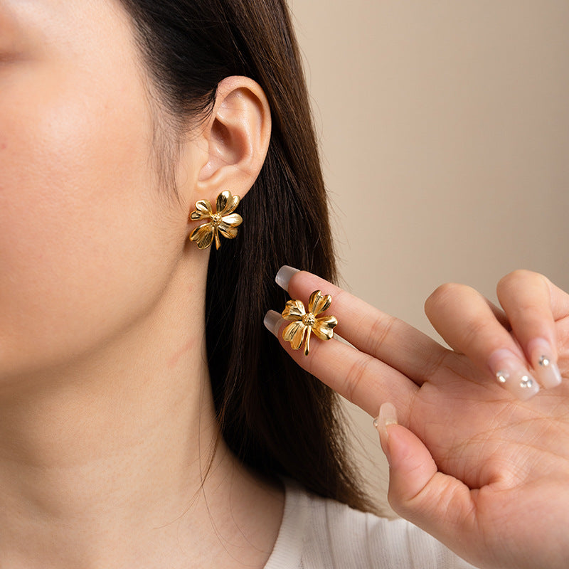 Retro Easy Matching Stainless Steel 18K Gold Plating Earrings