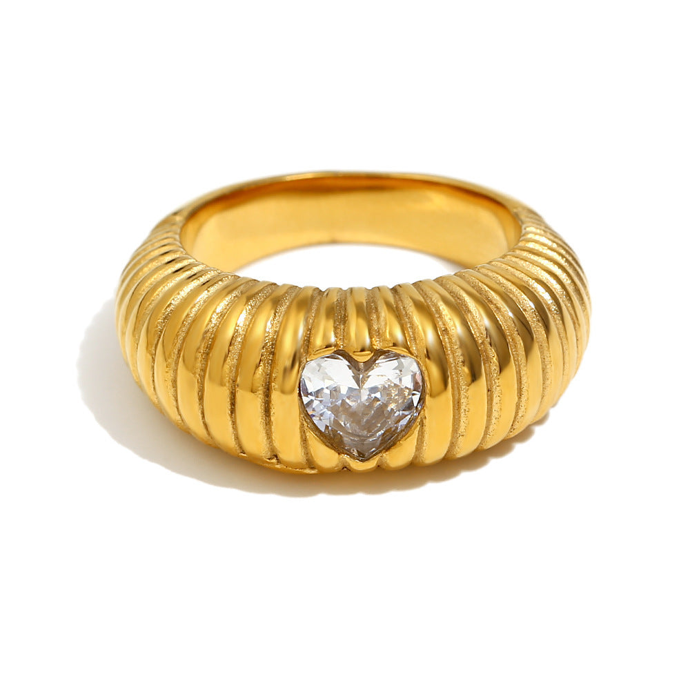 Stainless Steel 18K Gold Plating Bread Love Beating Pattern Signet Ring