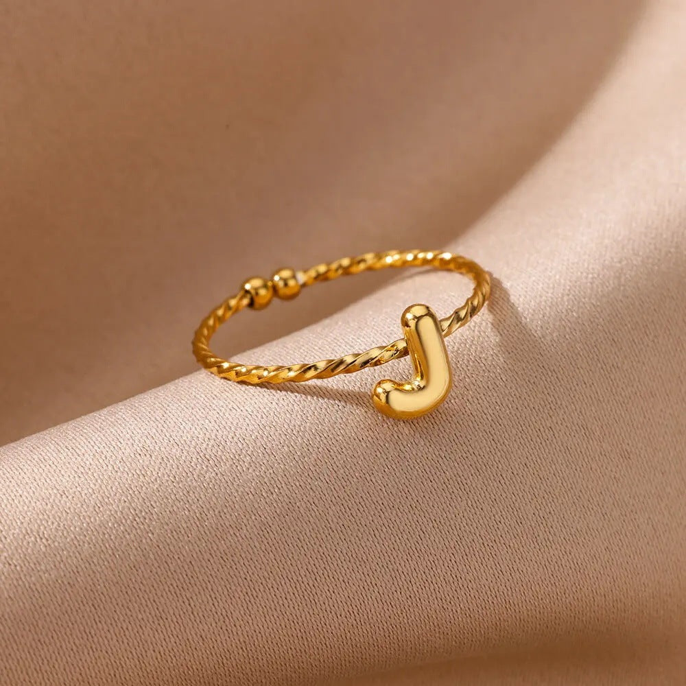 Stainless Steel Plated 18K Real Gold 26 English Letters Ring