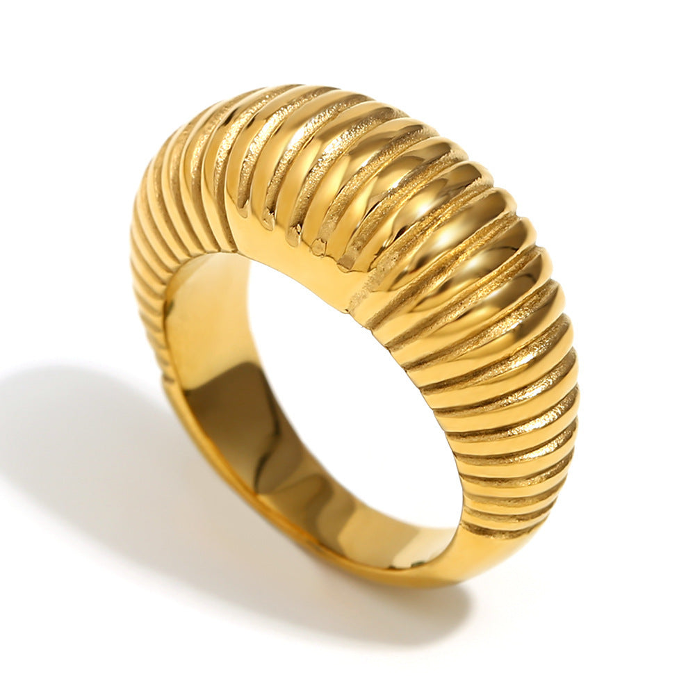 Stainless Steel 18K Gold Plating Bread Love Beating Pattern Signet Ring
