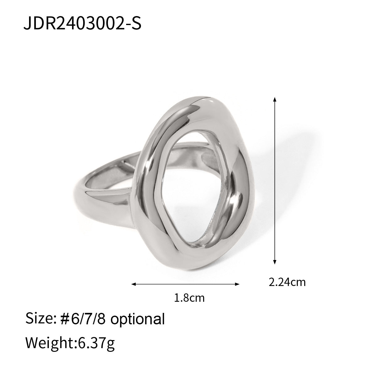 European And American Ins Style 18K Gold Stainless Steel Oval Hollow Closed Ring