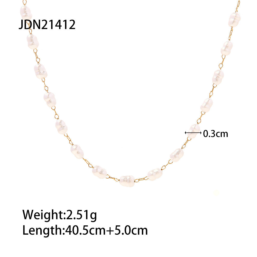 Necklace 18K Gold-plated Stainless Steel Pearl