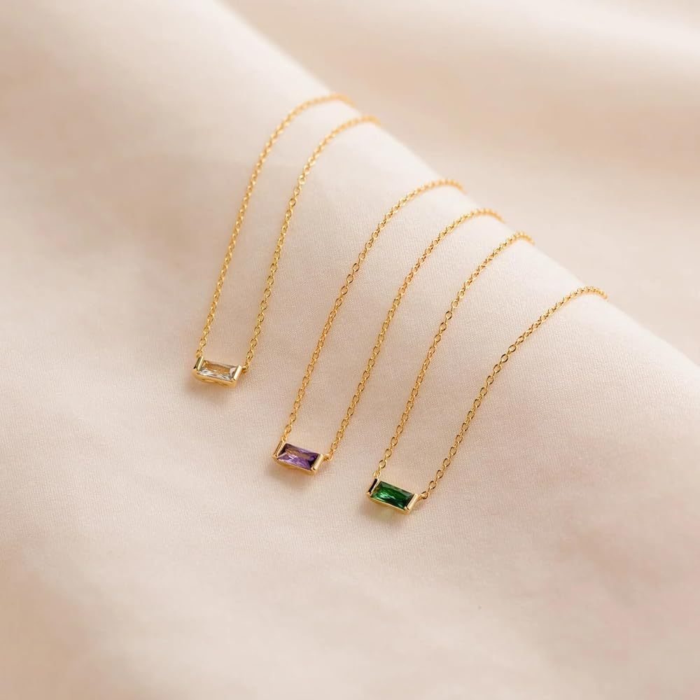 925 Sterling Silver Twelve Birthstone Square Clavicle Chain Women's Simple