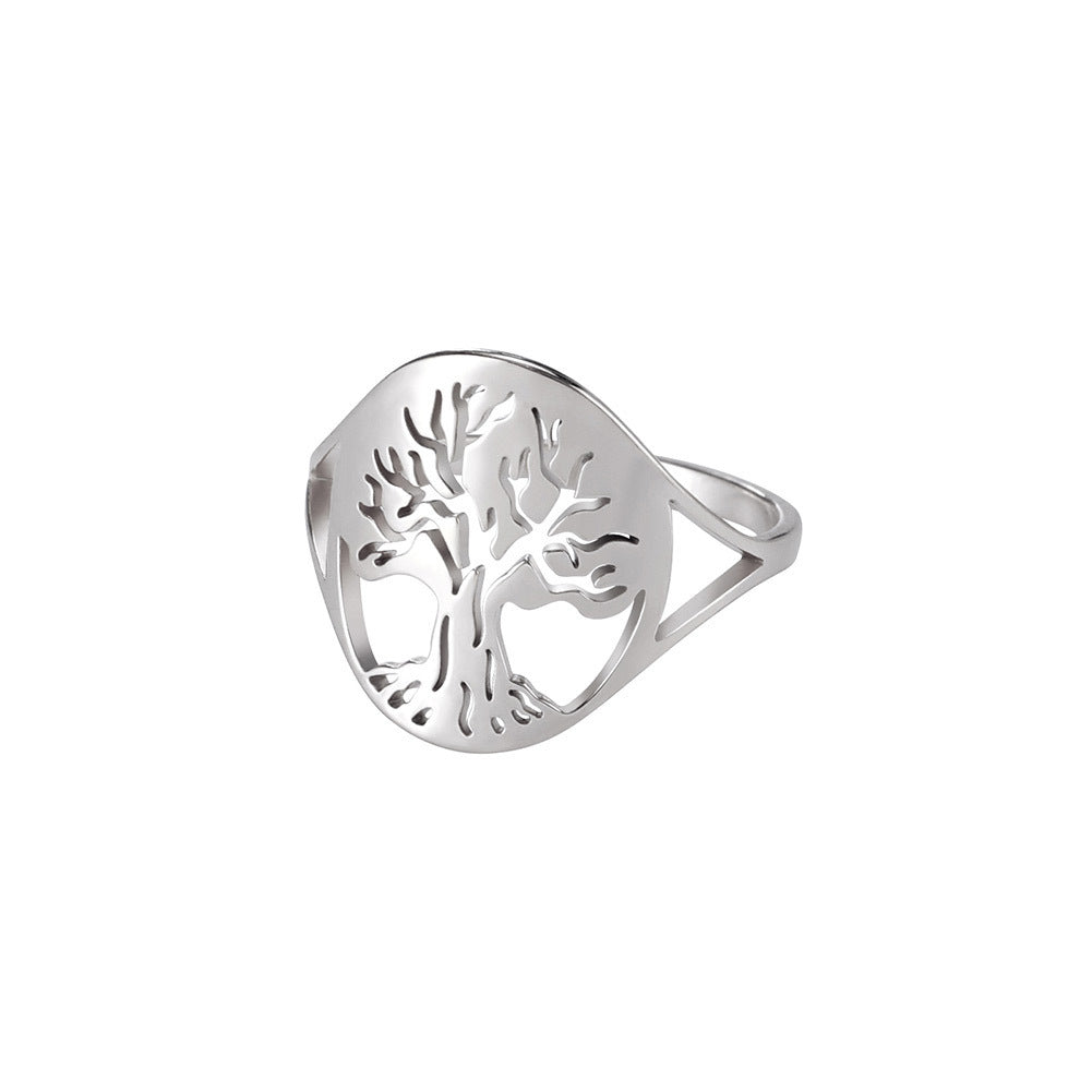18K Real Gold Plating Non-fading Titanium Steel Hollow Small Tree Shape Stainless Steel Ring
