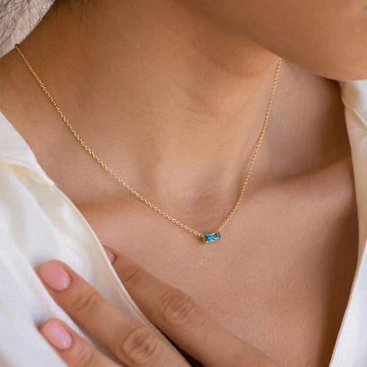 925 Sterling Silver Twelve Birthstone Square Clavicle Chain Women's Simple