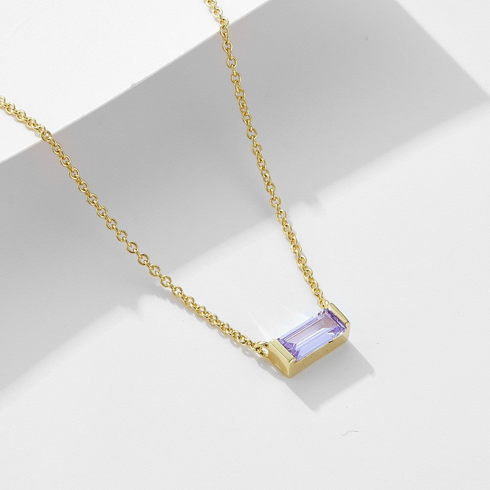 925 Sterling Silver Twelve Birthstone Square Clavicle Chain Women's Simple