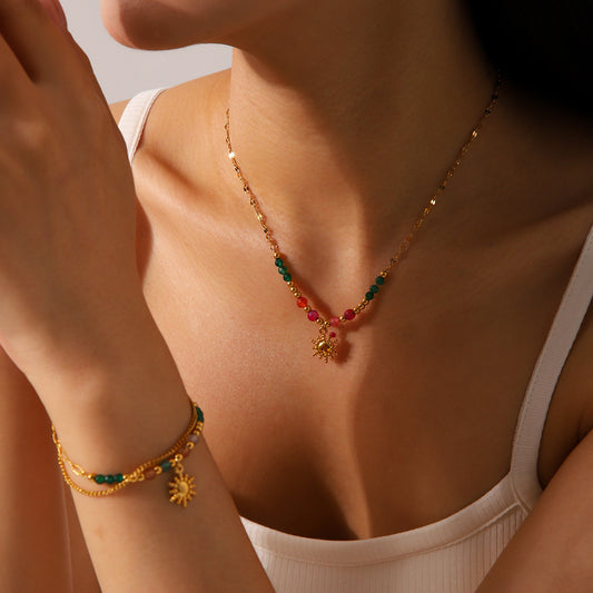 18K Gold Plated Stainless Steel Sun Pendant Necklace For Women
