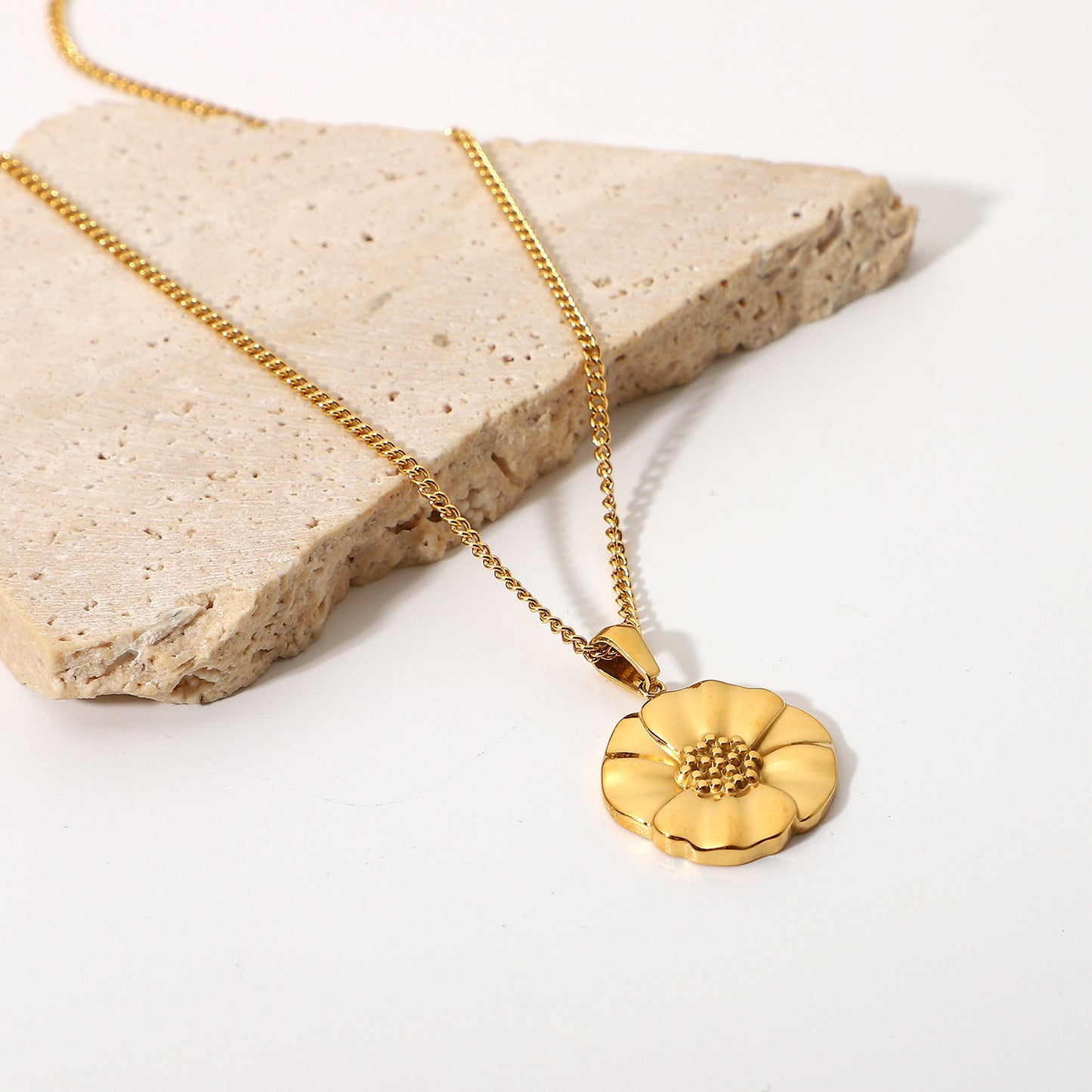 Necklace Stainless Steel 18K Gold Three-dimensional Poppy Flower Pendant Necklace