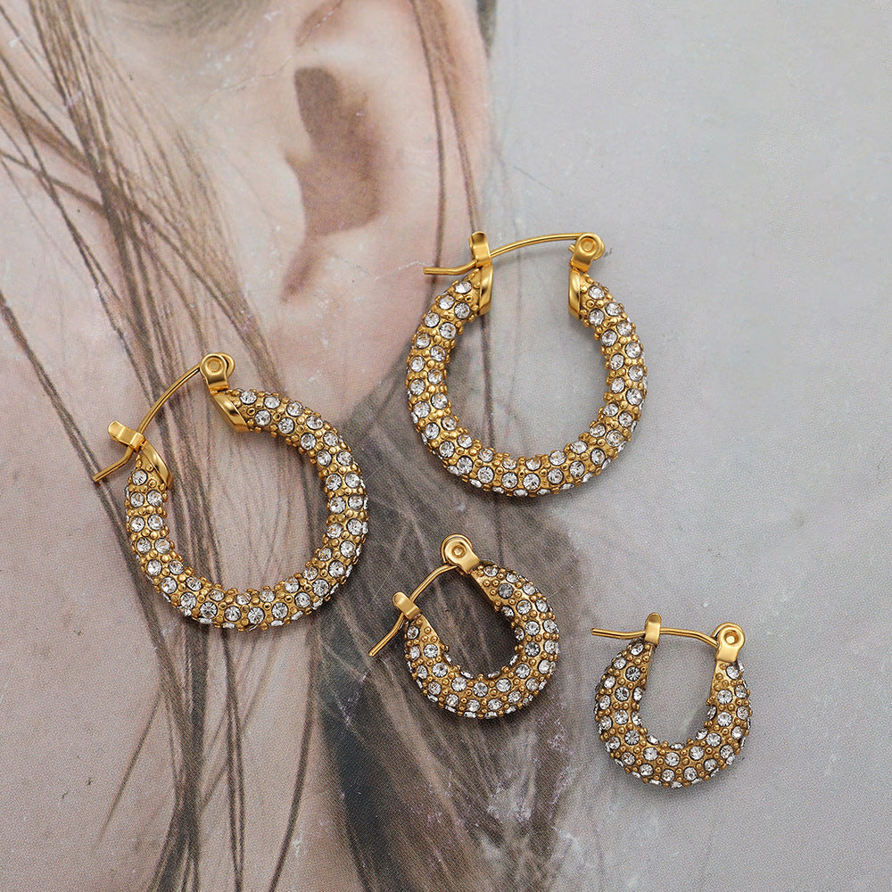 Stainless Steel 18K Gold Plating Twist-knot Earrings With Diamonds
