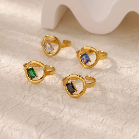 New 18K Gold Stainless Steel Open-end Zircon Ring