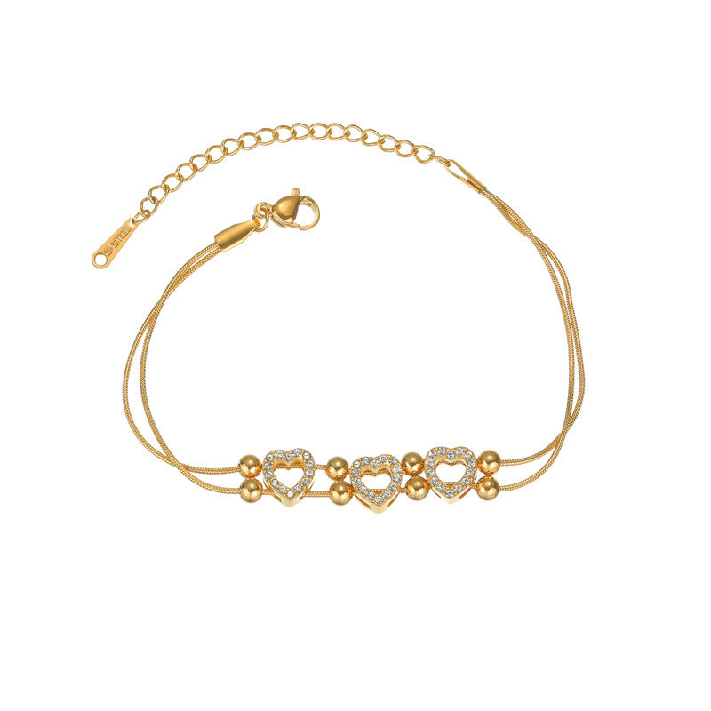 Stainless Steel 18K Gold Love Diamond Bracelet