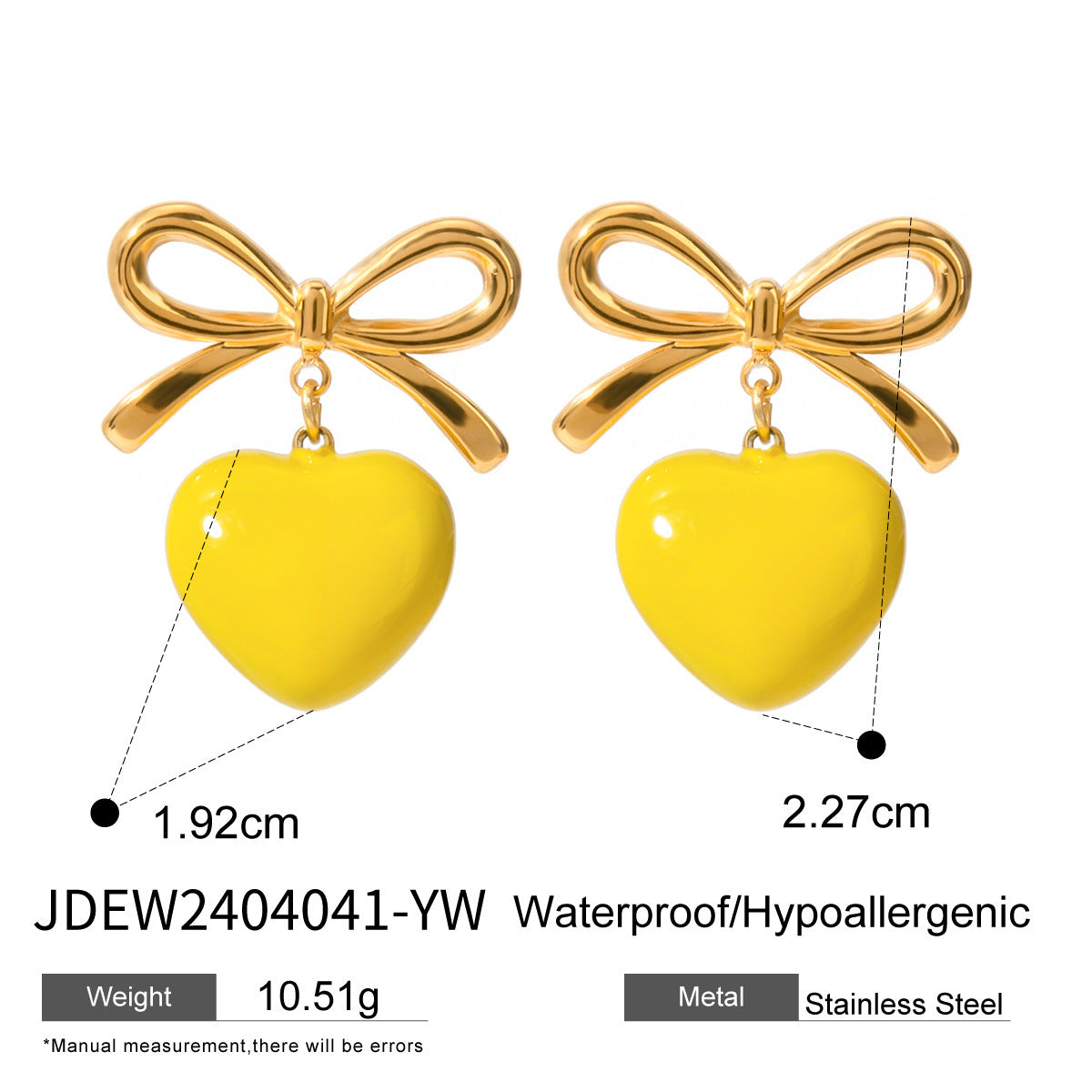 18K Gold Stainless Steel Bow Green Heart Earrings