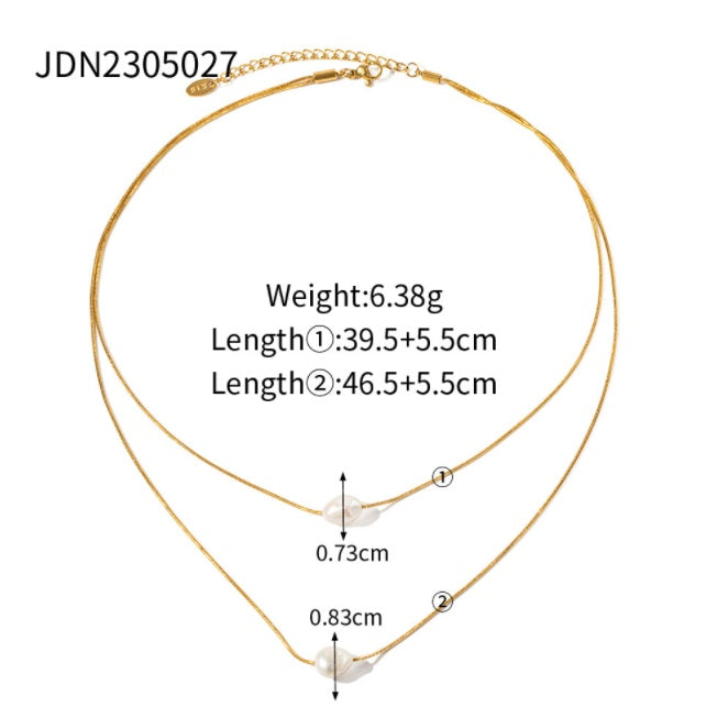 Pearl Necklace 18K Gold Stainless Steel Inlaid Freshwater Pearl Double Layer Non-fading Necklace