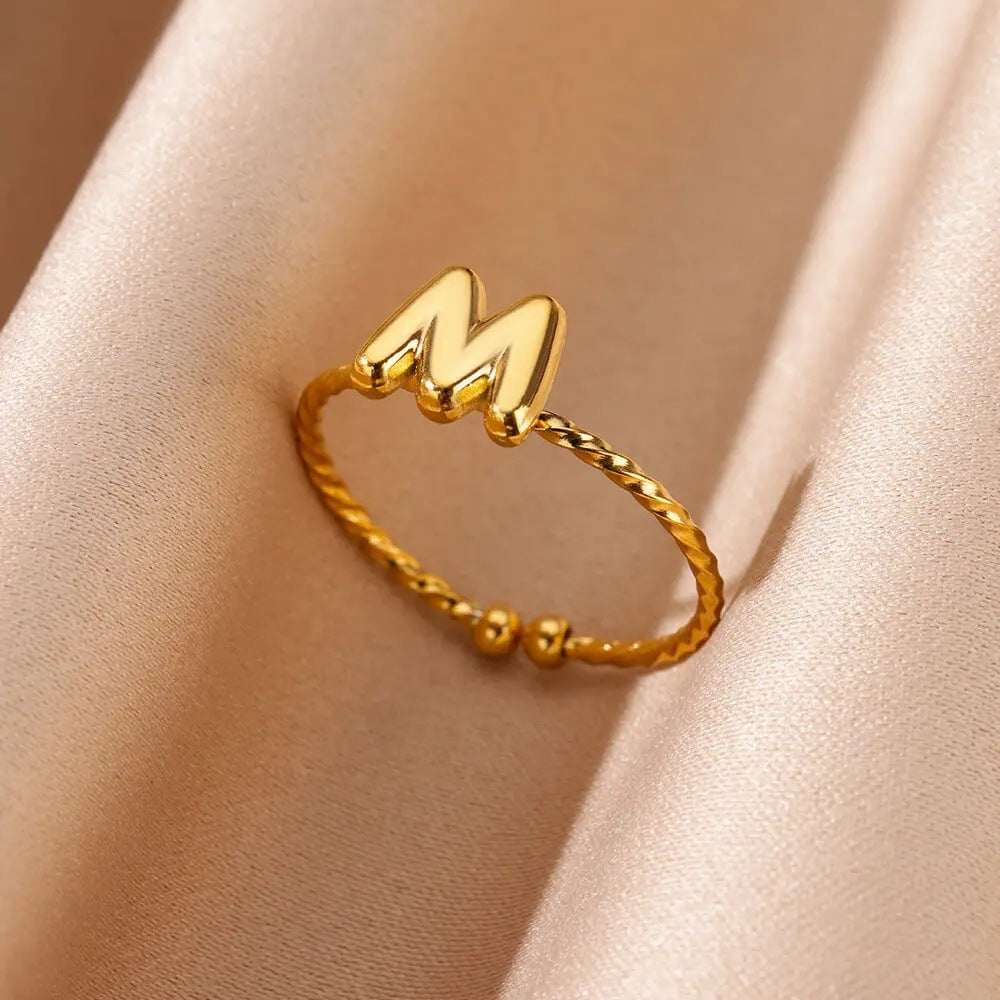 Stainless Steel Plated 18K Real Gold 26 English Letters Ring