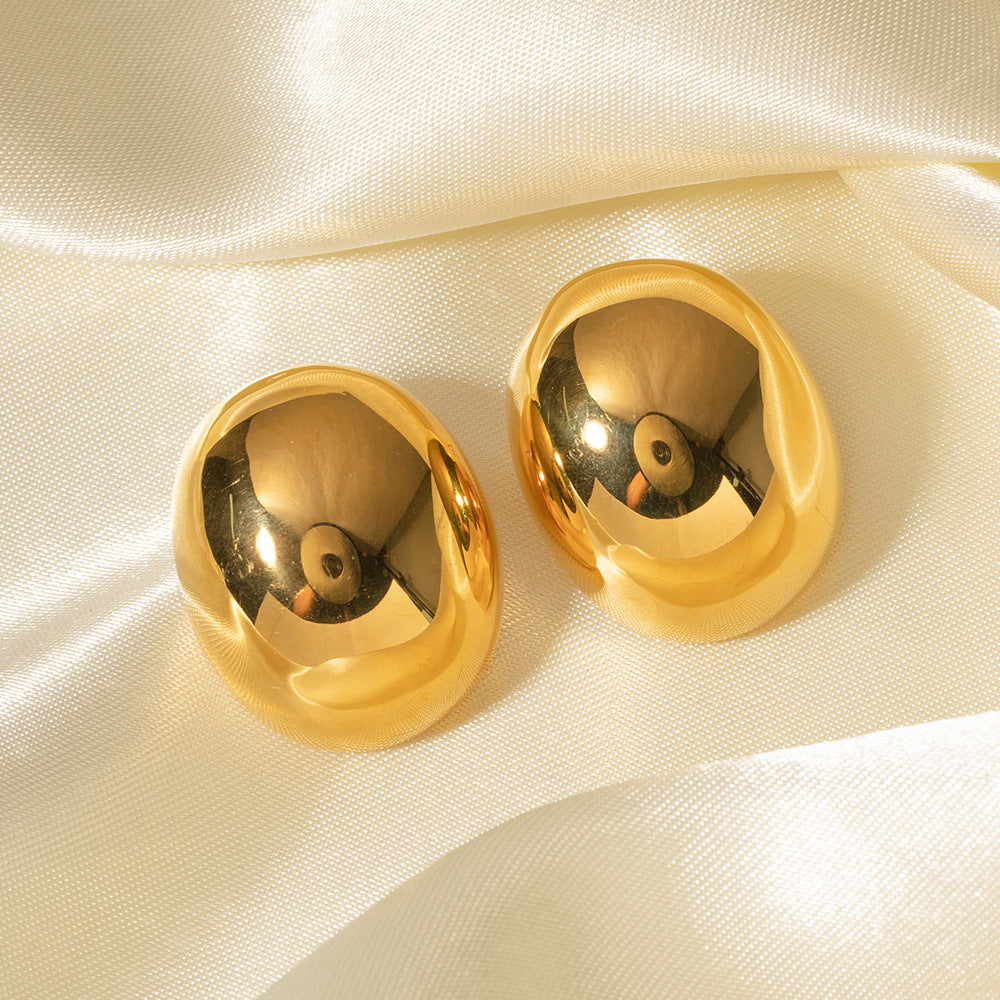 Women's Fashion 18K Gold Stainless Steel Oval Earrings