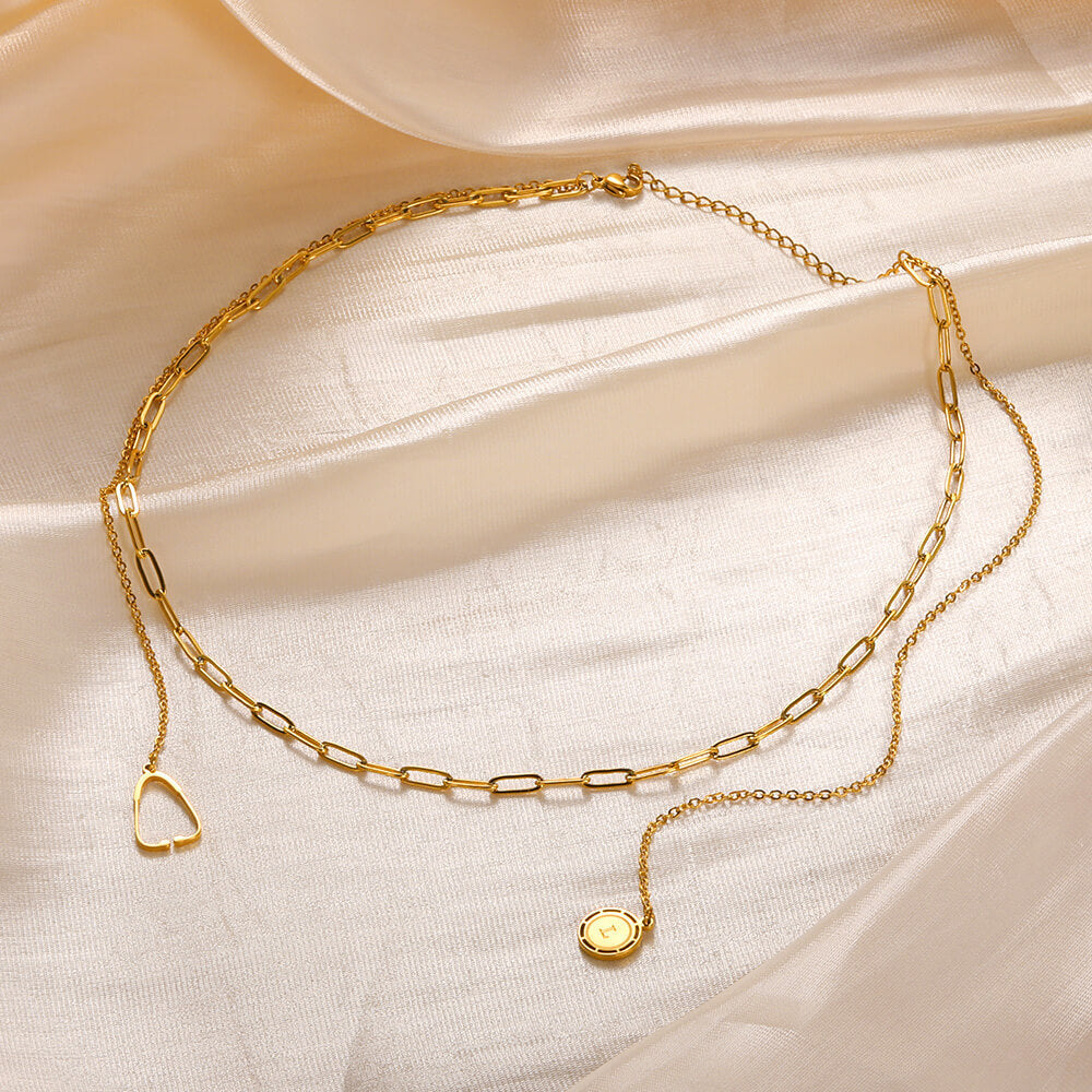18K Gold Stainless Steel Round Letter Necklace