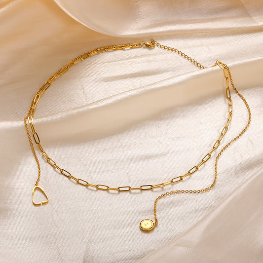 18K Gold Stainless Steel Round Letter Necklace