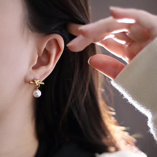 Knotted Bends And Hitches Pearl Simulated Stud Earrings