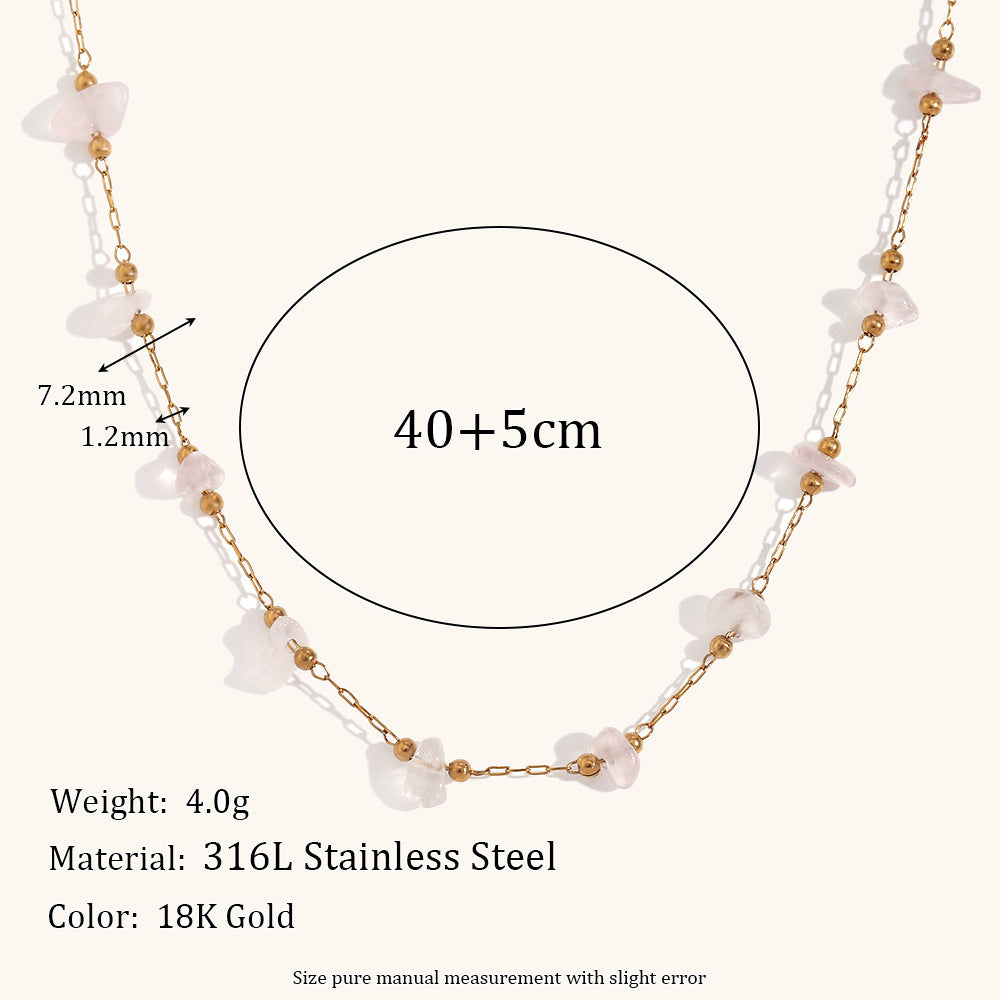 Stainless Steel 18K Gold Plated Natural Gravel Handmade Chain Necklace For Women