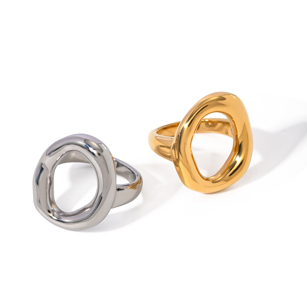 European And American Ins Style 18K Gold Stainless Steel Oval Hollow Closed Ring