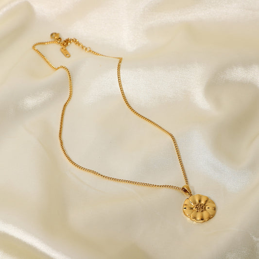 Necklace Stainless Steel 18K Gold Three-dimensional Poppy Flower Pendant Necklace