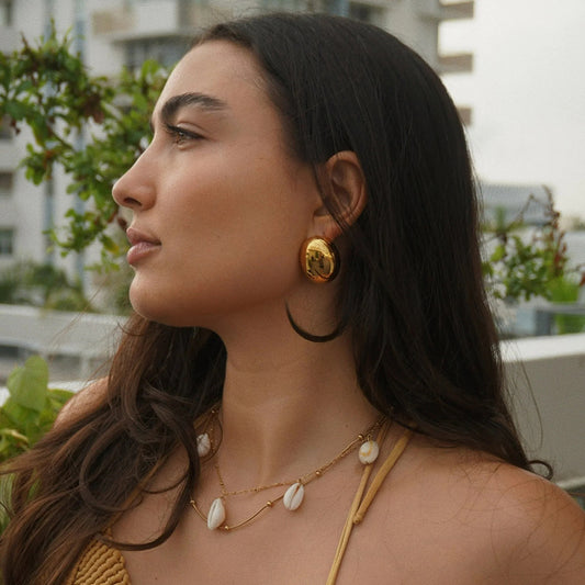 Women's Fashion 18K Gold Stainless Steel Oval Earrings