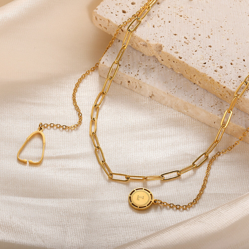 18K Gold Stainless Steel Round Letter Necklace