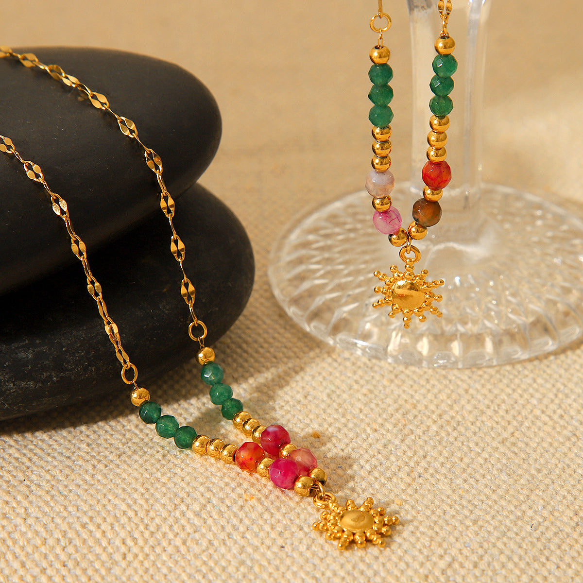 18K Gold Plated Stainless Steel Sun Pendant Necklace For Women