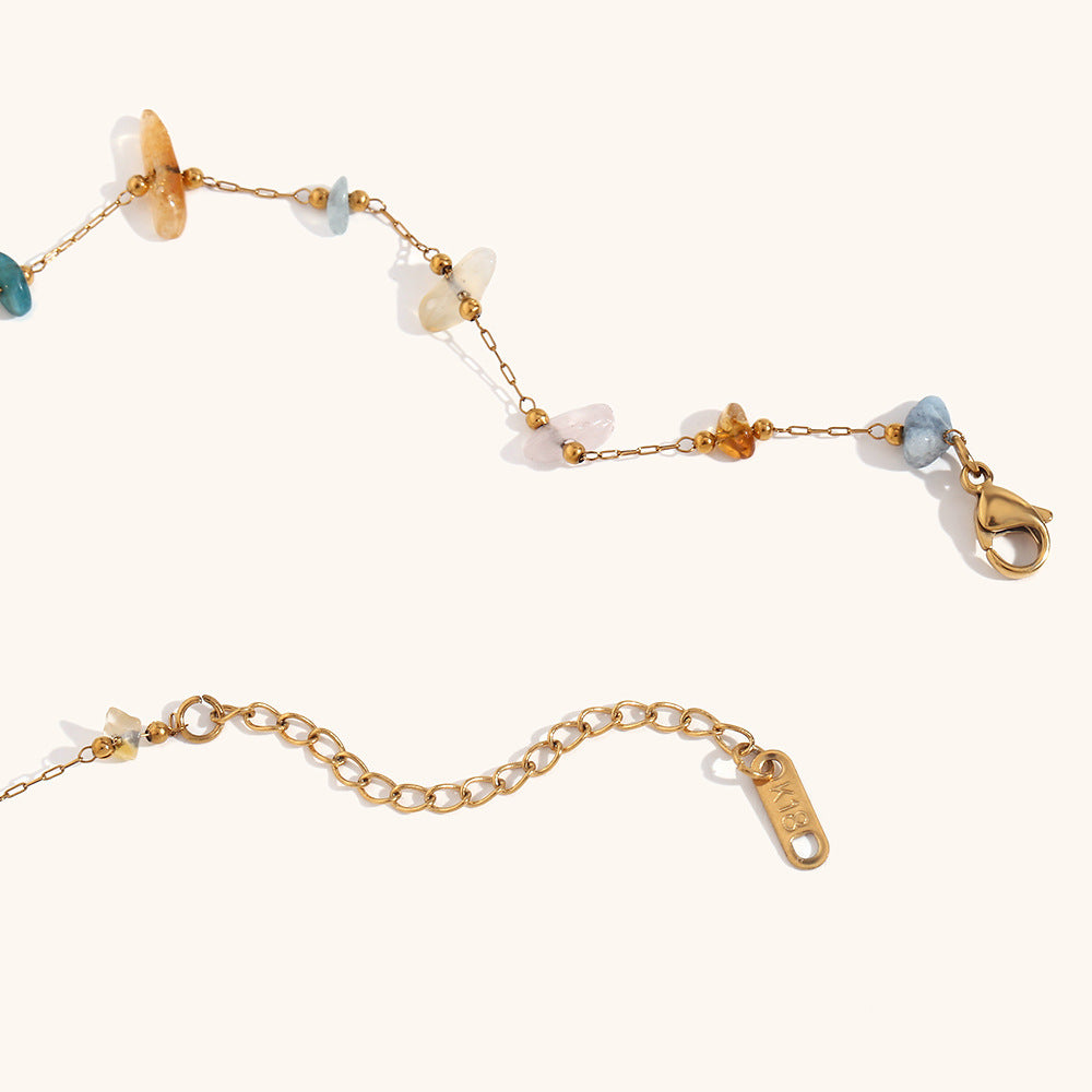 Stainless Steel 18K Gold Plated Natural Gravel Handmade Chain Necklace For Women