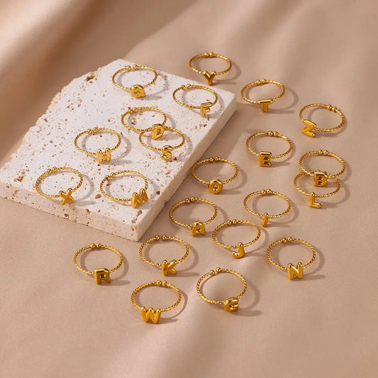 Stainless Steel Plated 18K Real Gold 26 English Letters Ring
